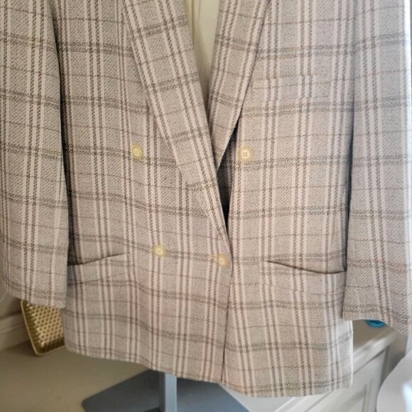 Adolfo Atelier  Vintage Plaid Blazer Beige Checkered Double Breasted - Picture 5 of 7